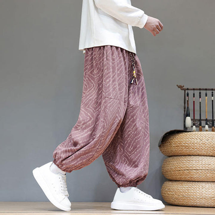 Buddha Stonesの秋の質感、ドローストリングデザイン、コーデュロイ、コットンリネン、ポケット付きメンズハーレムパンツ - image 29