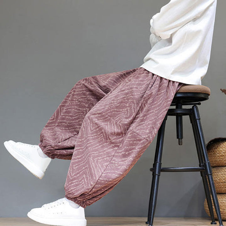 Buddha Stonesの秋の質感、ドローストリングデザイン、コーデュロイ、コットンリネン、ポケット付きメンズハーレムパンツ - image 28