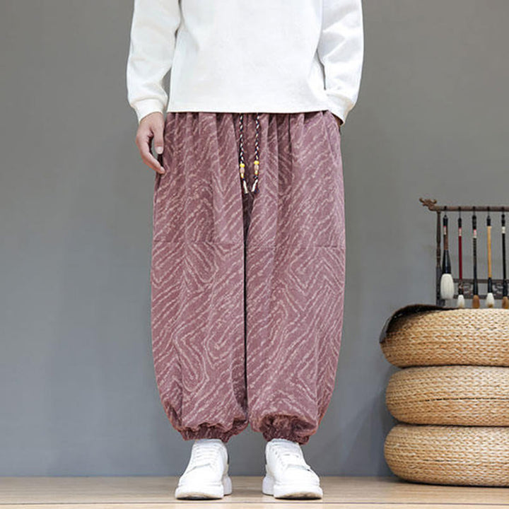 Buddha Stonesの秋の質感、ドローストリングデザイン、コーデュロイ、コットンリネン、ポケット付きメンズハーレムパンツ - image 26