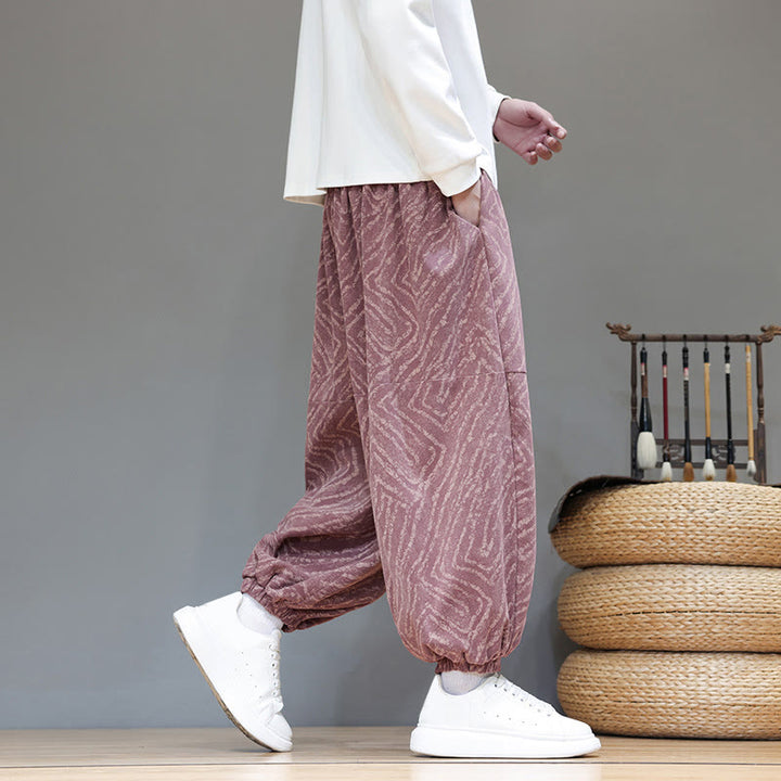Buddha Stonesの秋の質感、ドローストリングデザイン、コーデュロイ、コットンリネン、ポケット付きメンズハーレムパンツ - image 27