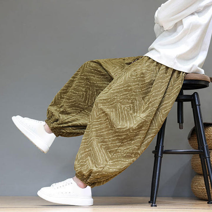 Buddha Stonesの秋の質感、ドローストリングデザイン、コーデュロイ、コットンリネン、ポケット付きメンズハーレムパンツ - image 39