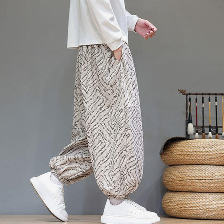 Buddha Stonesの秋の質感、ドローストリングデザイン、コーデュロイ、コットンリネン、ポケット付きメンズハーレムパンツ - image 6