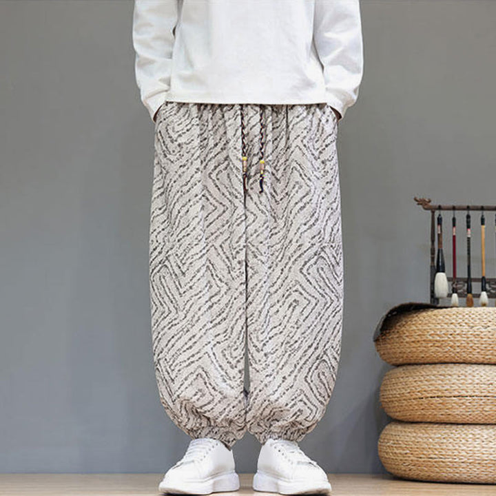 Buddha Stonesの秋の質感、ドローストリングデザイン、コーデュロイ、コットンリネン、ポケット付きメンズハーレムパンツ - image 2