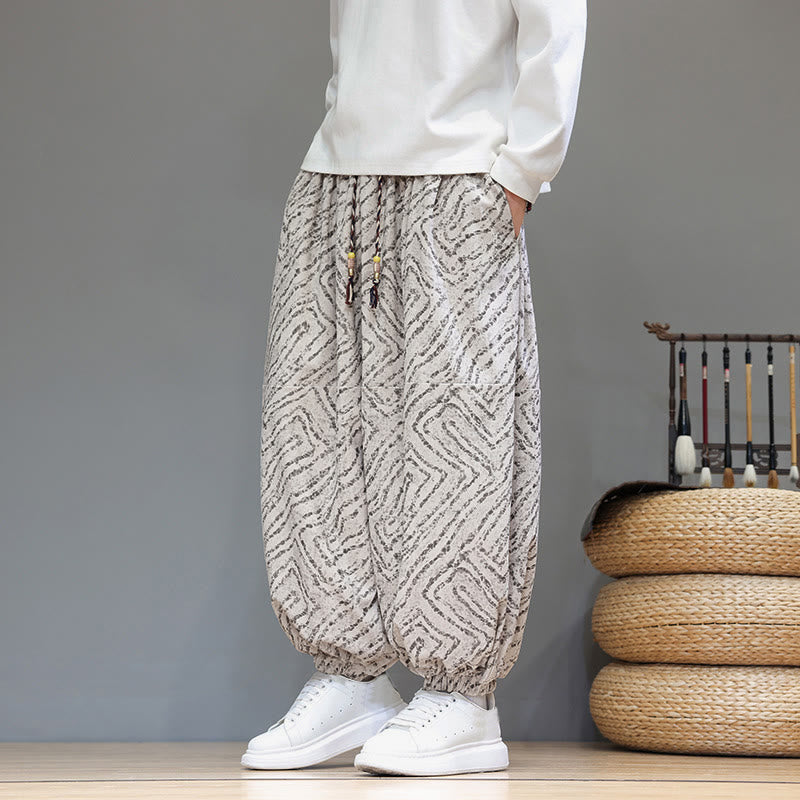 Buddha Stonesの秋の質感、ドローストリングデザイン、コーデュロイ、コットンリネン、ポケット付きメンズハーレムパンツ - image 3