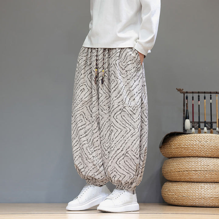Buddha Stonesの秋の質感、ドローストリングデザイン、コーデュロイ、コットンリネン、ポケット付きメンズハーレムパンツ - image 3