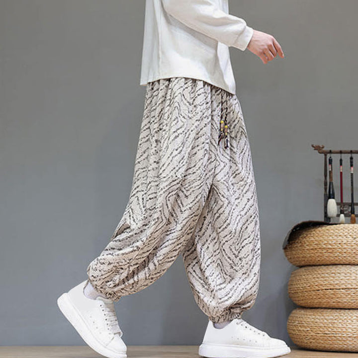 Buddha Stonesの秋の質感、ドローストリングデザイン、コーデュロイ、コットンリネン、ポケット付きメンズハーレムパンツ - image 7