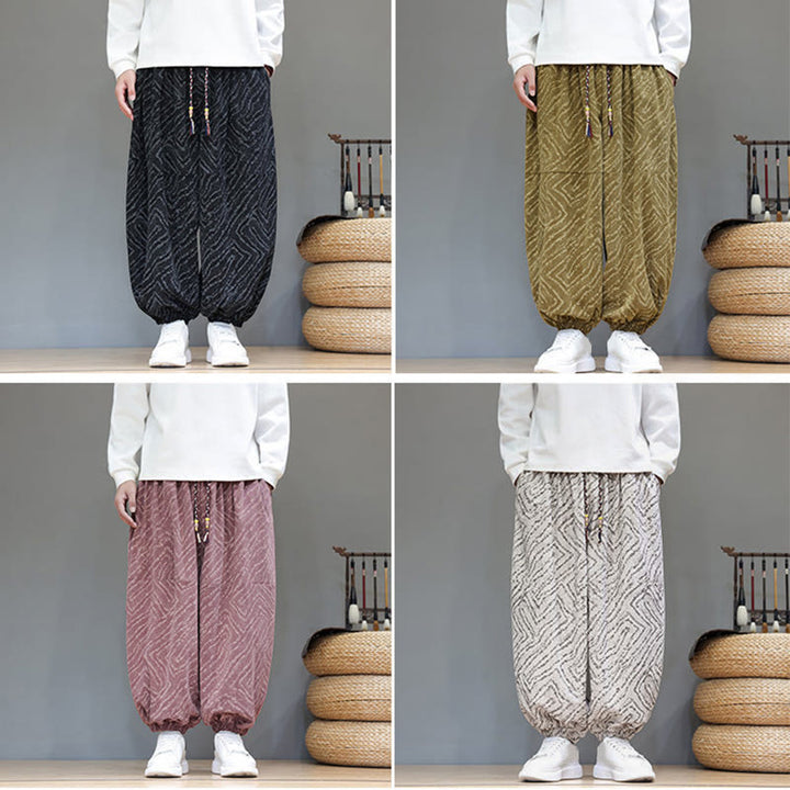 Buddha Stonesの秋の質感、ドローストリングデザイン、コーデュロイ、コットンリネン、ポケット付きメンズハーレムパンツ - image 40