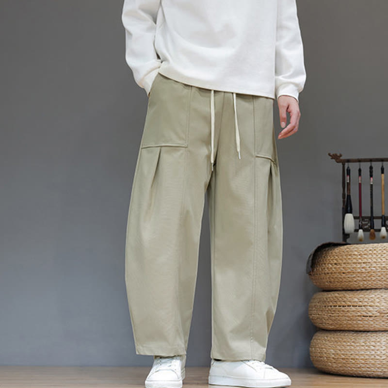 Buddha Stones秋冬 ピュアカラー コットン メンズ クロップド ハーレムパンツ ポケット付き - ダークカーキ - US/UK/AU46、 EU56 (5XL) - image 0