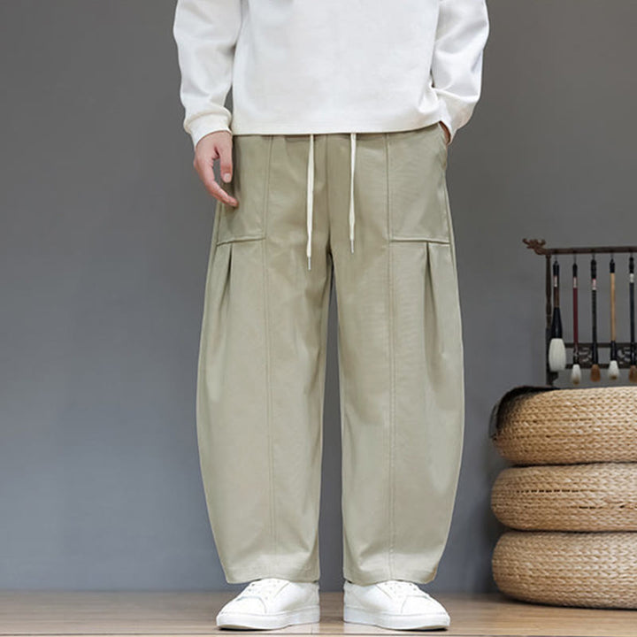 Buddha Stones秋冬 ピュアカラー コットン メンズ クロップド ハーレムパンツ ポケット付き - image 1