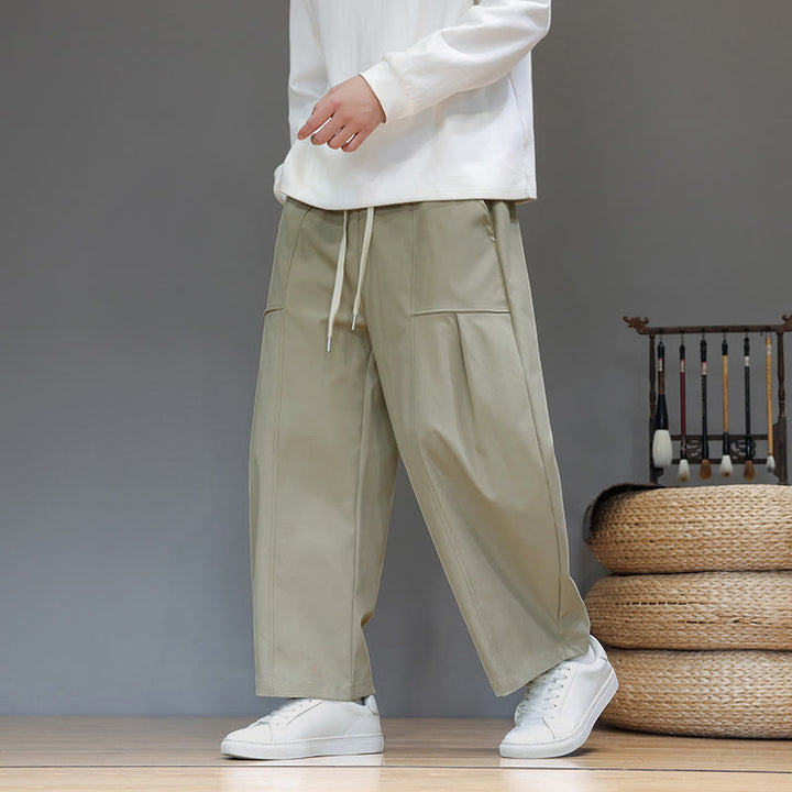 Buddha Stones秋冬 ピュアカラー コットン メンズ クロップド ハーレムパンツ ポケット付き - image 5