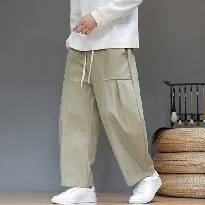 Buddha Stones秋冬 ピュアカラー コットン メンズ クロップド ハーレムパンツ ポケット付き - image 2