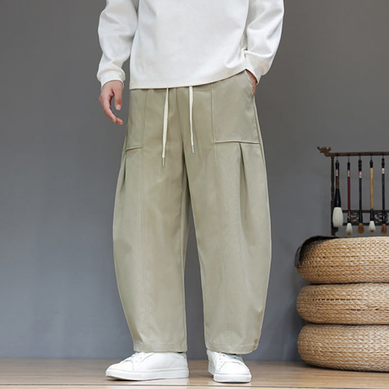 Buddha Stones秋冬 ピュアカラー コットン メンズ クロップド ハーレムパンツ ポケット付き - image 7