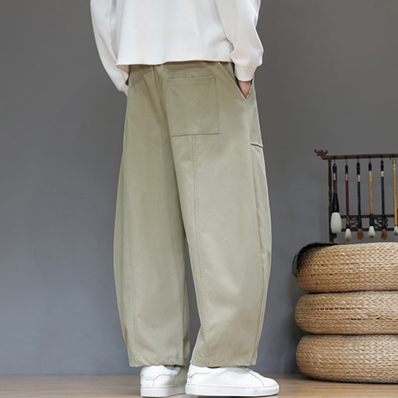 Buddha Stones秋冬 ピュアカラー コットン メンズ クロップド ハーレムパンツ ポケット付き - image 4