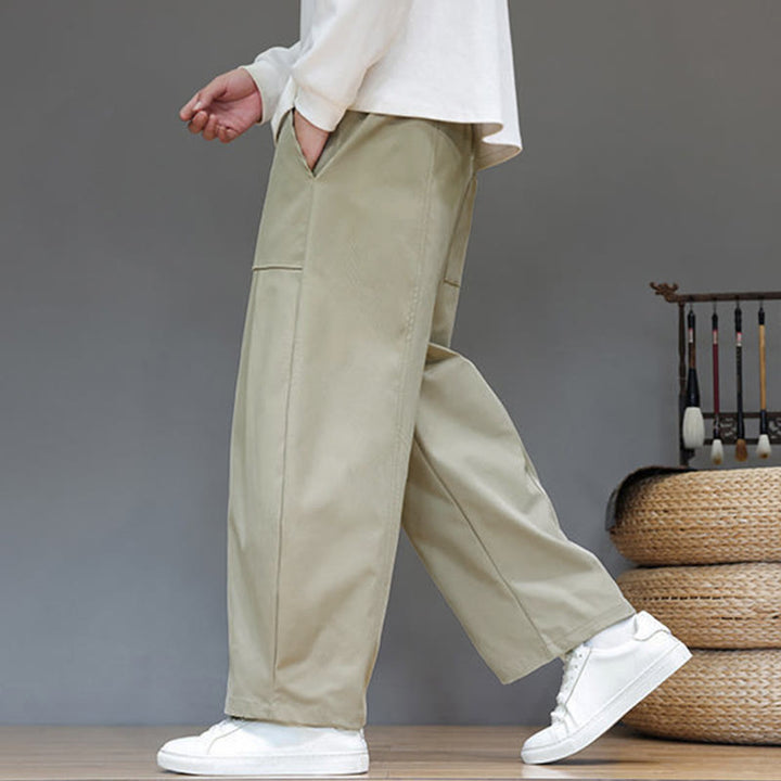 Buddha Stones秋冬 ピュアカラー コットン メンズ クロップド ハーレムパンツ ポケット付き - image 6