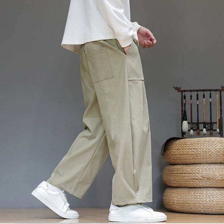 Buddha Stones秋冬 ピュアカラー コットン メンズ クロップド ハーレムパンツ ポケット付き - image 3