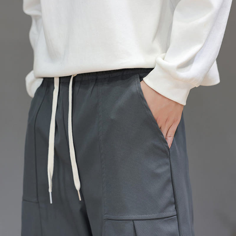 Buddha Stones秋冬 ピュアカラー コットン メンズ クロップド ハーレムパンツ ポケット付き - image 19