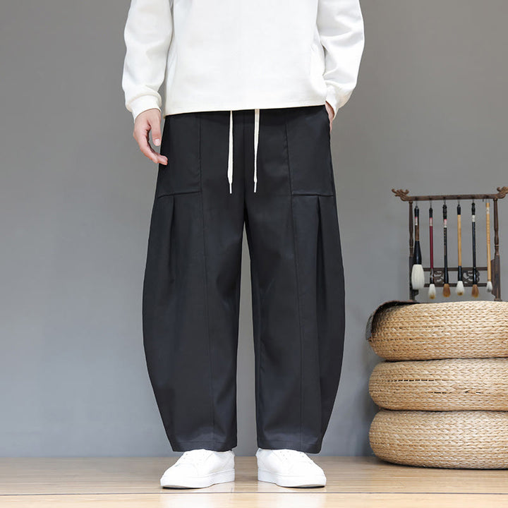 Buddha Stones秋冬 ピュアカラー コットン メンズ クロップド ハーレムパンツ ポケット付き - 黒 - US/UK/AU46、 EU56 (5XL) - image 22