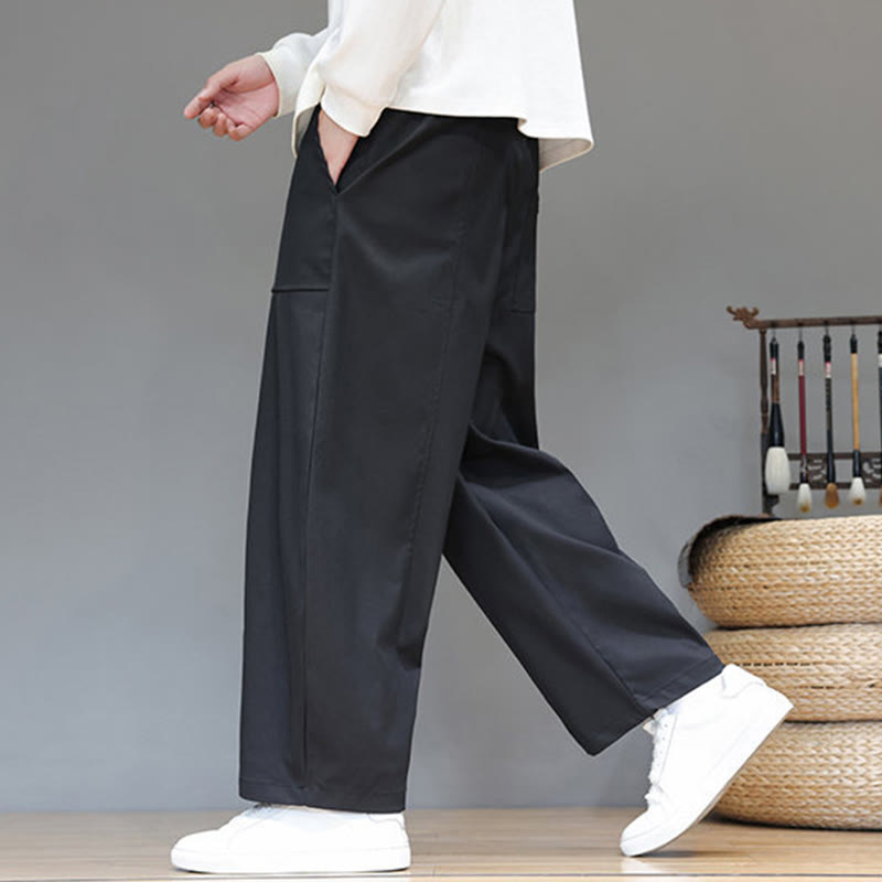 Buddha Stones秋冬 ピュアカラー コットン メンズ クロップド ハーレムパンツ ポケット付き - image 24