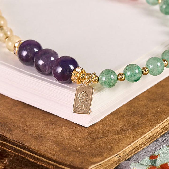 Buddha Stonesグリーンストロベリークォーツ シトリン クイーンチャーム カームキーチェーン 携帯電話用吊り下げ装飾 - image 1