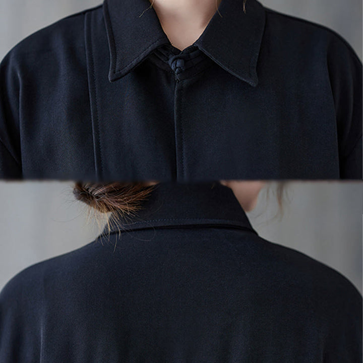 Buddha Stonesブラック プレーン フロッグボタン ラペル レディース コットン 長袖シャツ - image 10