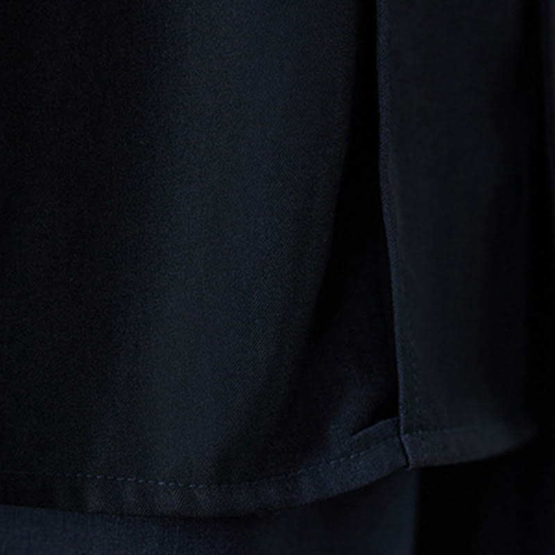 Buddha Stonesブラック プレーン フロッグボタン ラペル レディース コットン 長袖シャツ - image 9