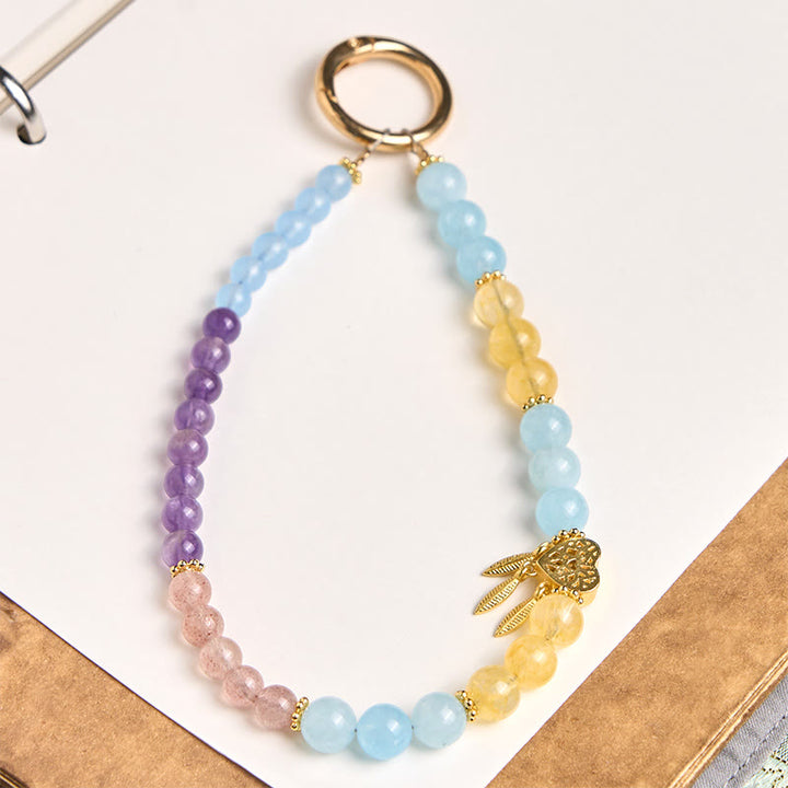 Buddha Stonesブルーカルセドニー シトリン ハートデザイン エネルギーキーホルダー 携帯電話用吊り下げ装飾 - ブルーカルセドニー（慈愛 ♥ 友情） - image 0