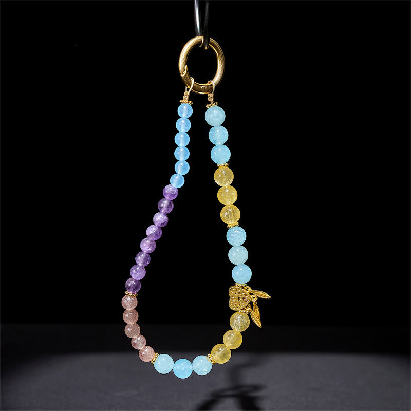 Buddha Stonesブルーカルセドニー シトリン ハートデザイン エネルギーキーホルダー 携帯電話用吊り下げ装飾 - image 2