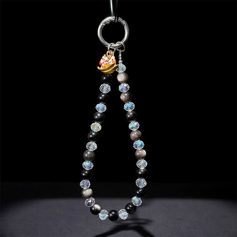 Buddha Stones午年 銀色光沢 黒曜石 守護キーホルダー 携帯電話吊り下げ装飾 - image 4