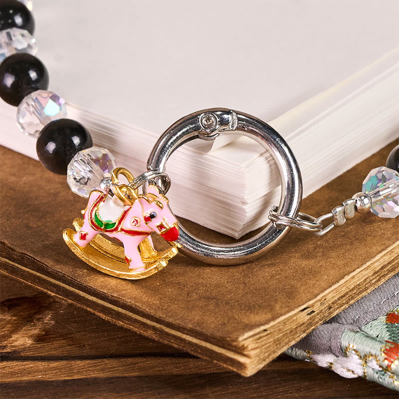 Buddha Stones午年 銀色光沢 黒曜石 守護キーホルダー 携帯電話吊り下げ装飾 - image 2