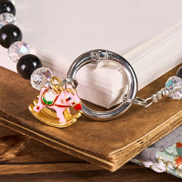 Buddha Stones午年 銀色光沢 黒曜石 守護キーホルダー 携帯電話吊り下げ装飾 - image 2