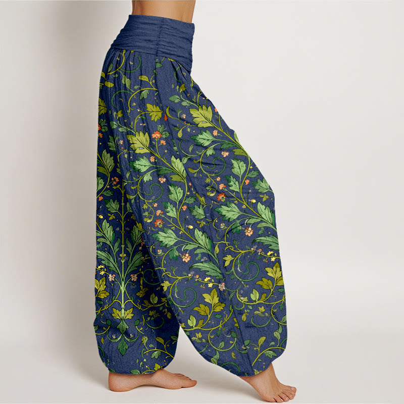 Buddha Stonesピュアコットン クラシック シンメトリー 植物の葉柄 レディース 伸縮性ウエスト ハーレムパンツ - image 2