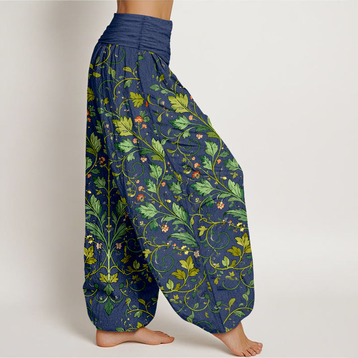 Buddha Stonesピュアコットン クラシック シンメトリー 植物の葉柄 レディース 伸縮性ウエスト ハーレムパンツ - image 2