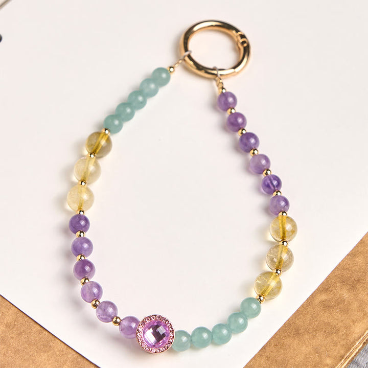 Buddha Stonesアメジスト グリーンアベンチュリン スピリチュアルな意識を高めるキーホルダー 携帯電話用吊り下げ装飾 - アメジスト（瞑想 ♥ バランス） - image 0