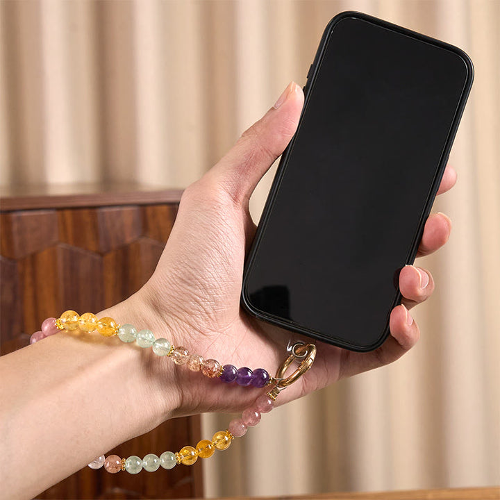 Buddha Stones8mm マルチカラー アメジスト ストロベリークォーツ バランスキーチェーン 携帯電話用 吊り下げ装飾 - image 4