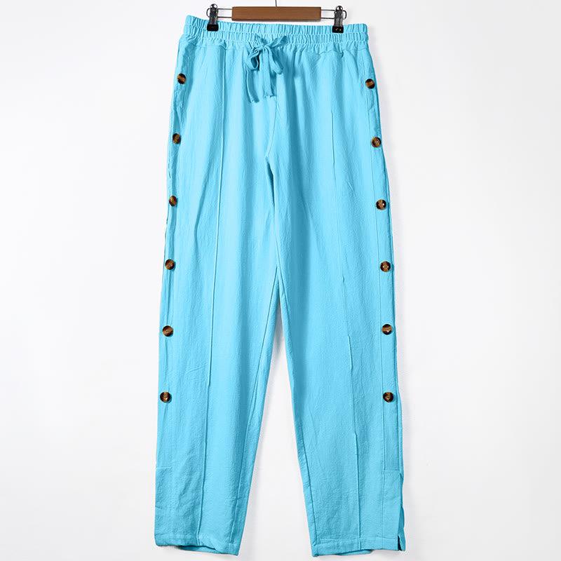 Buddha Stones無地 サイドボタン メンズ コットンパンツ ポケット付き - ライトスカイブルー - US/UK/AU46、 EU56 (3XL) - image 9