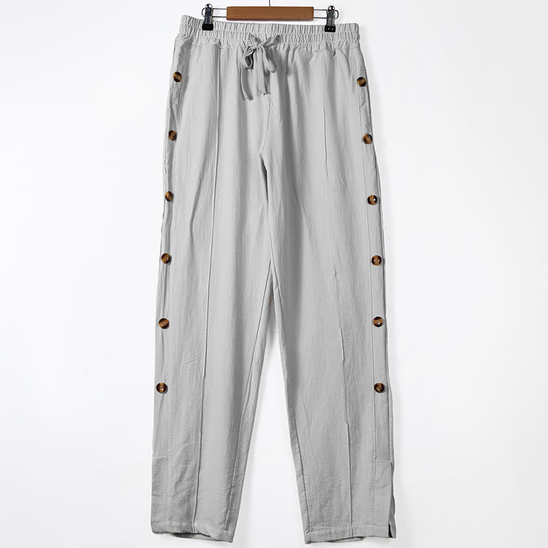 Buddha Stones無地 サイドボタン メンズ コットンパンツ ポケット付き - ライトグレー - US/UK/AU46、 EU56 (3XL) - image 8