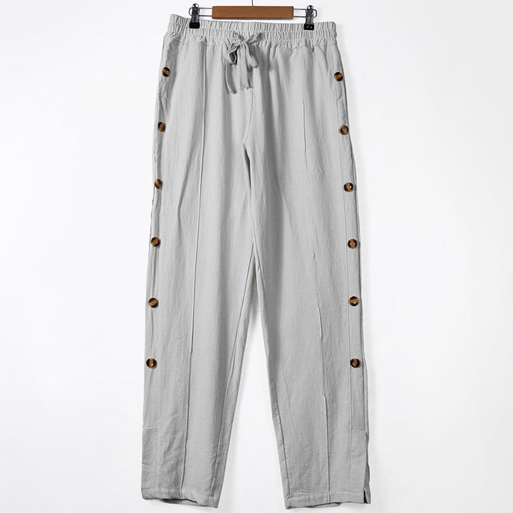 Buddha Stones無地 サイドボタン メンズ コットンパンツ ポケット付き - ライトグレー - US/UK/AU46、 EU56 (3XL) - image 8