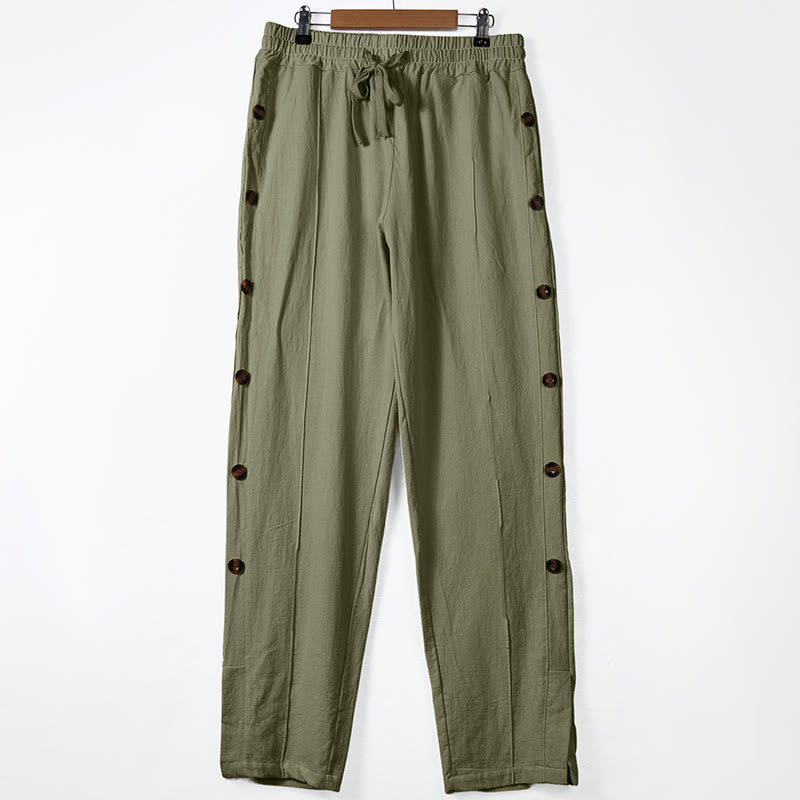 Buddha Stones無地 サイドボタン メンズ コットンパンツ ポケット付き - ダークシーグリーン - US/UK/AU46、 EU56 (3XL) - image 7