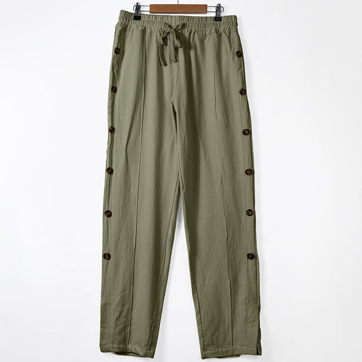 Buddha Stones無地 サイドボタン メンズ コットンパンツ ポケット付き - ダークシーグリーン - US/UK/AU46、 EU56 (3XL) - image 7