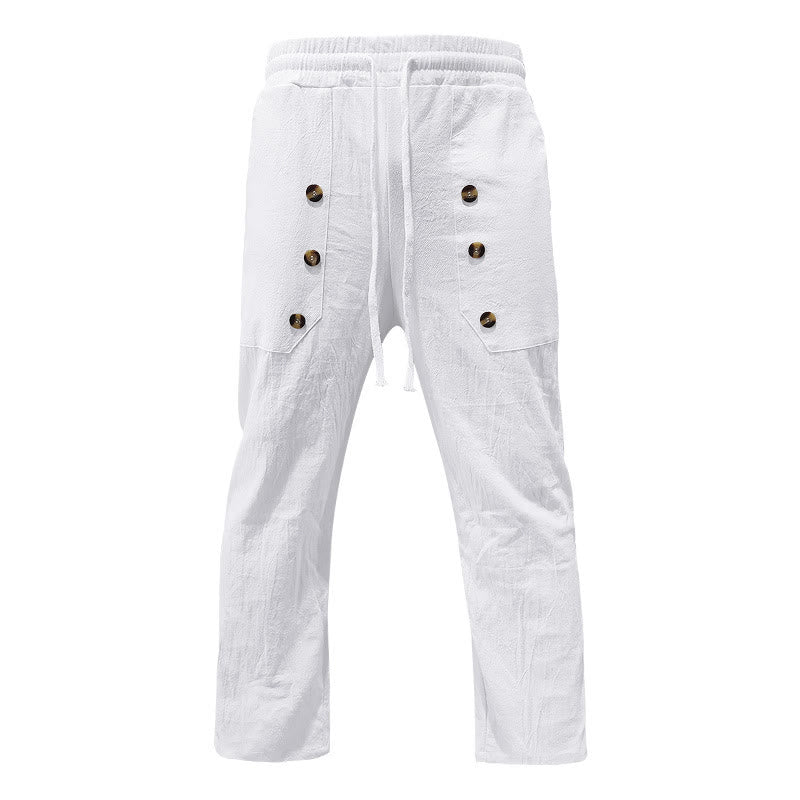 Buddha Stonesカジュアル 無地 ボタン メンズ コットンパンツ ポケット付き - 白 - US/UK/AU46、 EU56 (3XL) - image 0