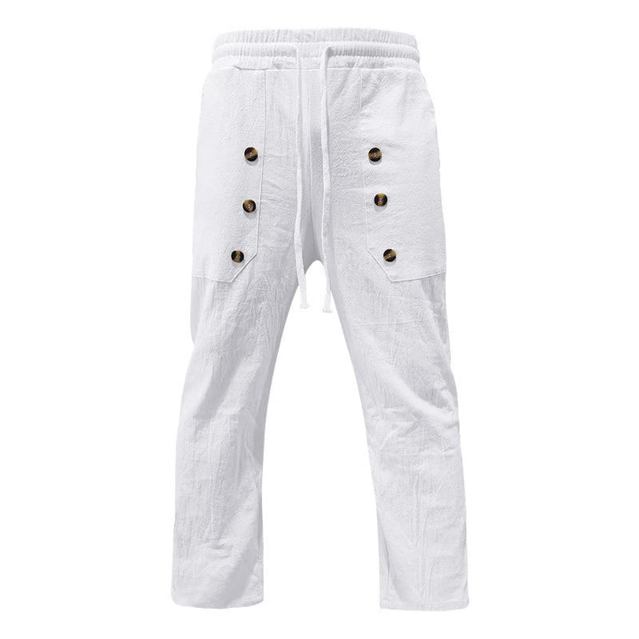 Buddha Stonesカジュアル 無地 ボタン メンズ コットンパンツ ポケット付き - 白 - US/UK/AU46、 EU56 (3XL) - image 0