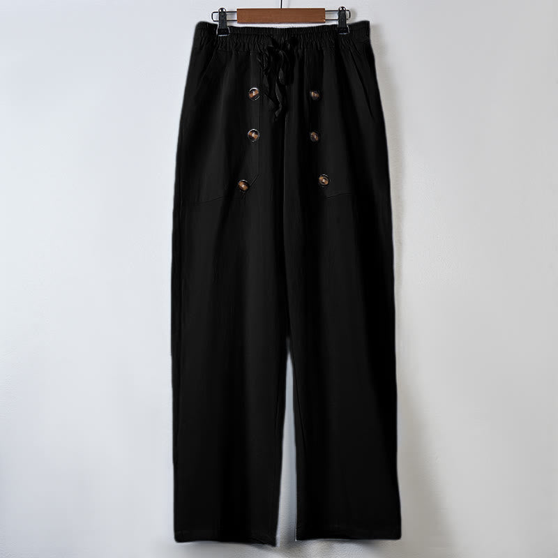 Buddha Stonesカジュアル 無地 ボタン メンズ コットンパンツ ポケット付き - image 7