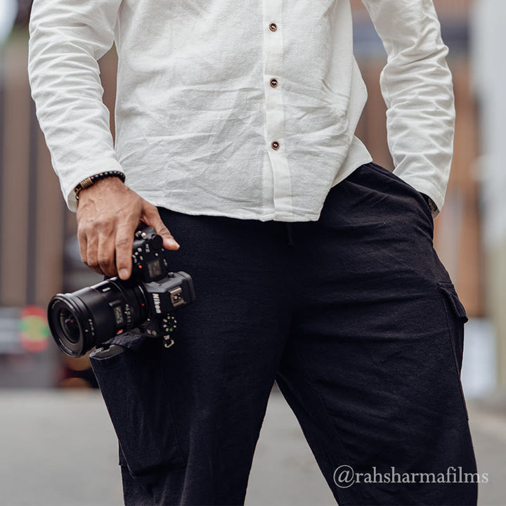 Buddha Stones無地リネン ドローストリング メンズ カーゴパンツ ポケット付き - image 3