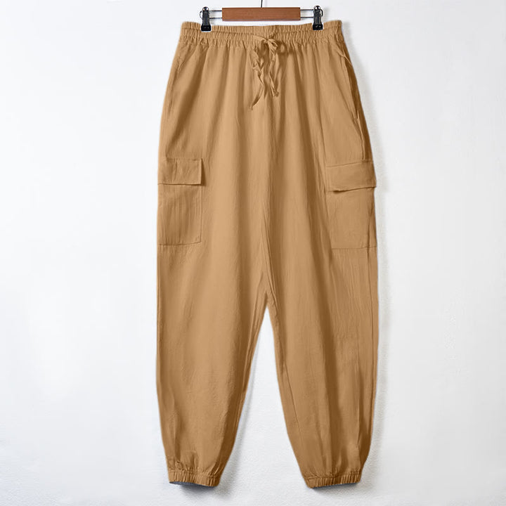 Buddha Stones無地リネン ドローストリング メンズ カーゴパンツ ポケット付き - サンディブラウン - US/UK/AU46、 EU56 (3XL) - image 29