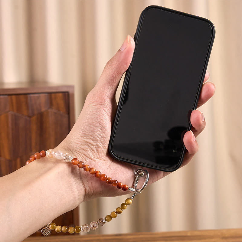 Buddha Stonesゴールデンタイガーアイ レッドタイガーアイ ハートチャーム 強さ キーチェーン 携帯電話吊り下げ装飾 - image 5