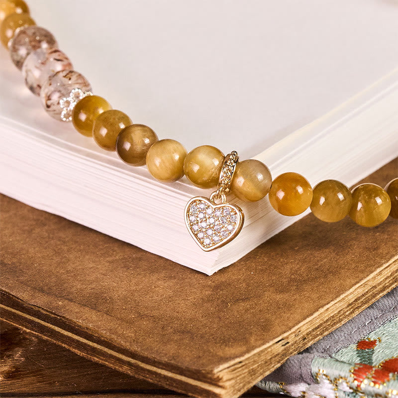 Buddha Stonesゴールデンタイガーアイ レッドタイガーアイ ハートチャーム 強さ キーチェーン 携帯電話吊り下げ装飾 - image 1