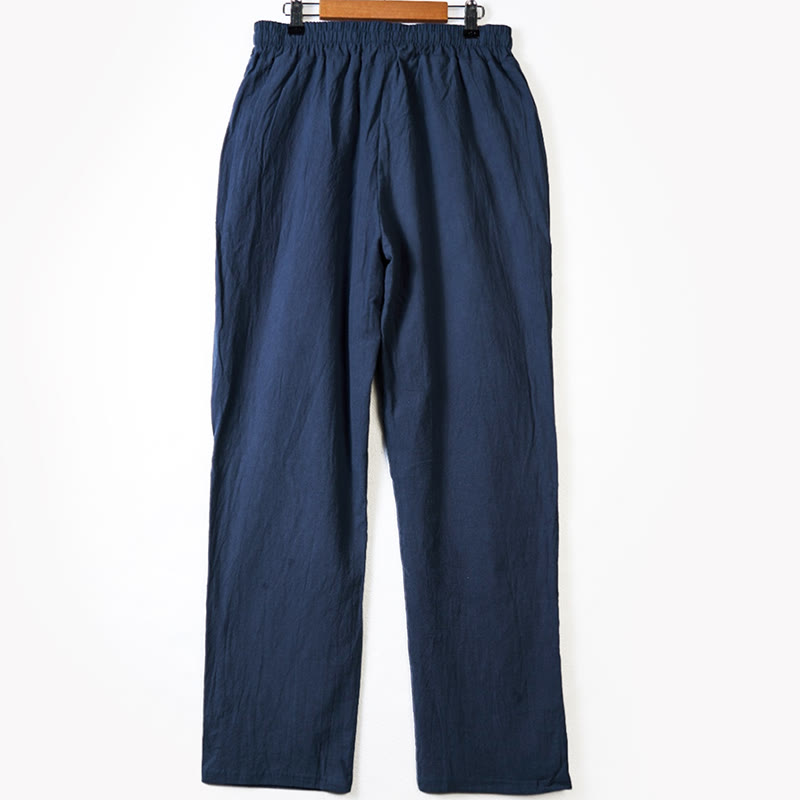 Buddha Stones無地ボタン ドローストリング メンズ コットンパンツ ポケット付き - image 6