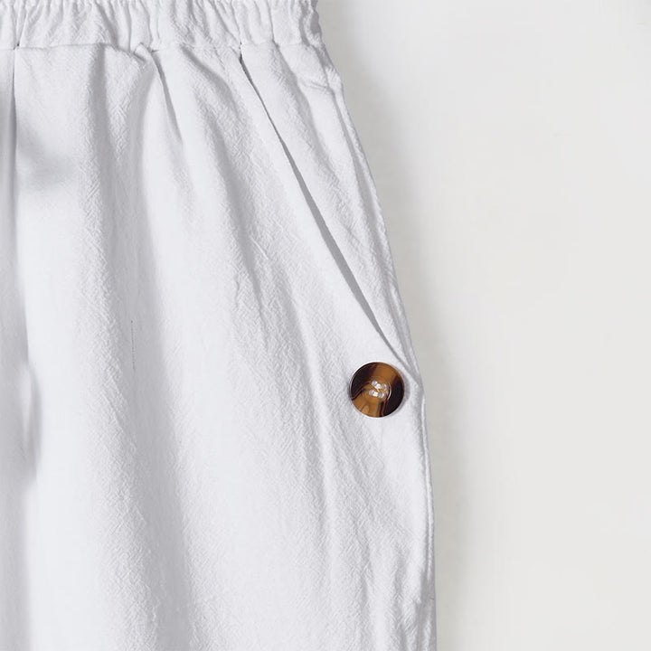 Buddha Stones無地ボタン ドローストリング メンズ コットンパンツ ポケット付き - image 8