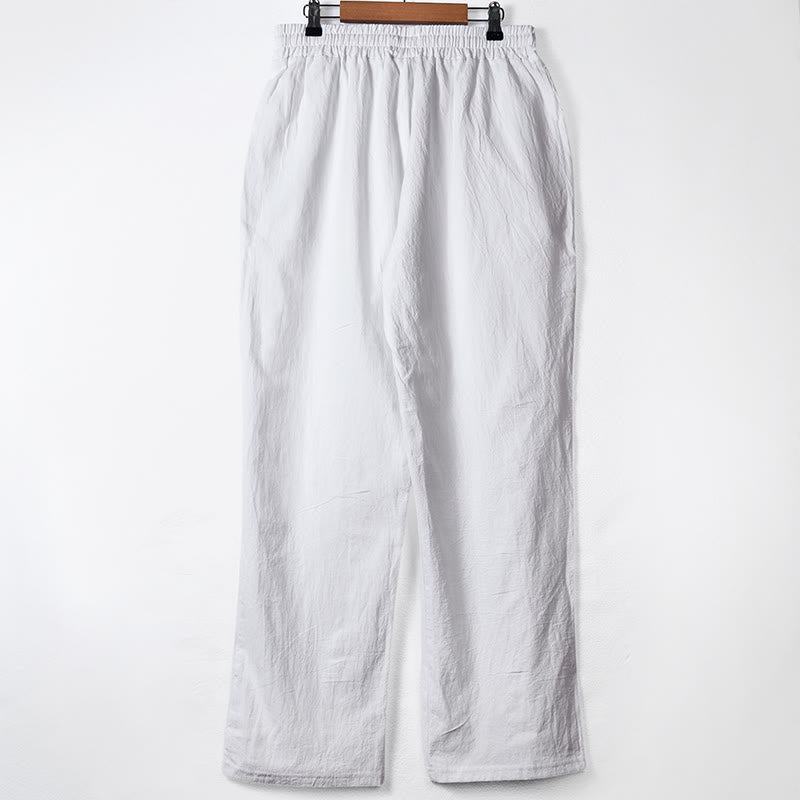 Buddha Stones無地ボタン ドローストリング メンズ コットンパンツ ポケット付き - image 10