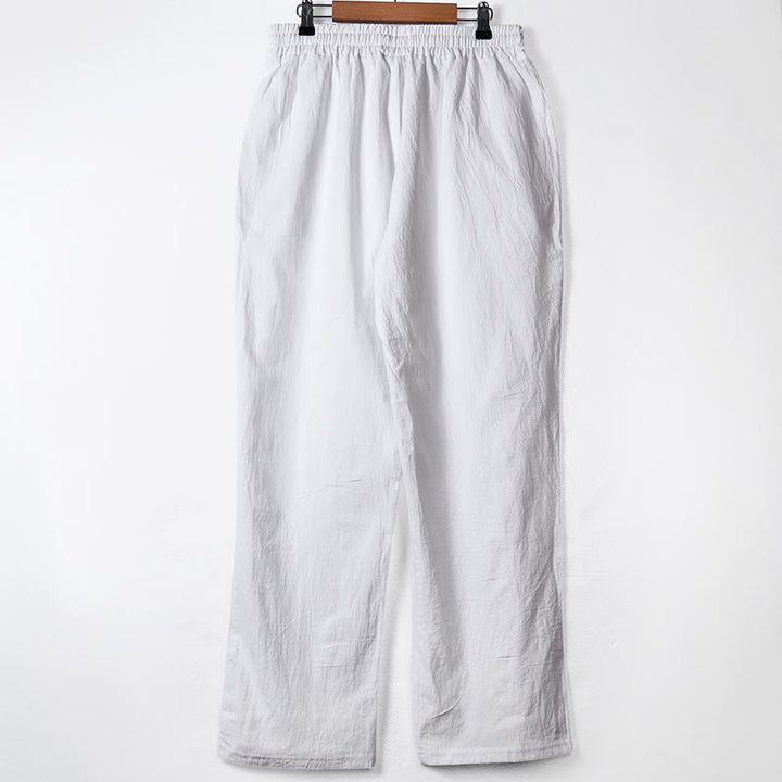 Buddha Stones無地ボタン ドローストリング メンズ コットンパンツ ポケット付き - image 10